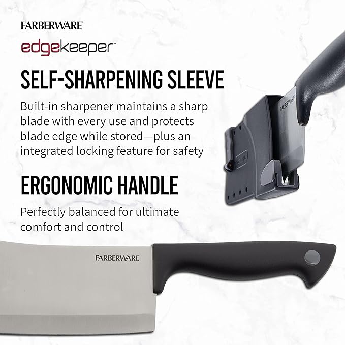 Farberware Edgekeeper 6-Inch Cleaver Knife with Self-Sharpening Blade Cover, High Carbon-Stainless Steel Kitchen Knife with Ergonomic Handle, Razor-Sharp Knife, Black - Image 4