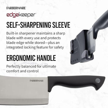 Farberware Edgekeeper 6-Inch Cleaver Knife with Self-Sharpening Blade Cover, High Carbon-Stainless Steel Kitchen Knife with Ergonomic Handle, Razor-Sharp Knife, Black - Image 4