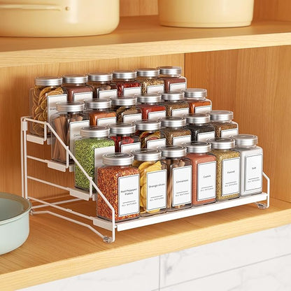BOIVSHI Tiered Spice Rack, 4 Tier Spice Shelf Organizer for Cabinet, Spice Rack Organizer, Depth Adjustable Seasoning Rack Organizer for Cabinet, Countertop, Pantry, Metal, White (1 Pack) - Image 2