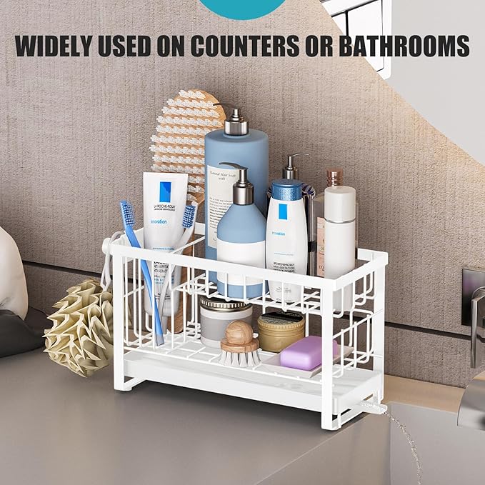 Sponge Holder for Kitchen Sink with Flexible Sponge Holder Smiley Face,2 Tier Kitchen Sink Organizer Countertop and Storage Essentials,Soap Dispenser Organize,Home Decor Accessories-White - Image 7