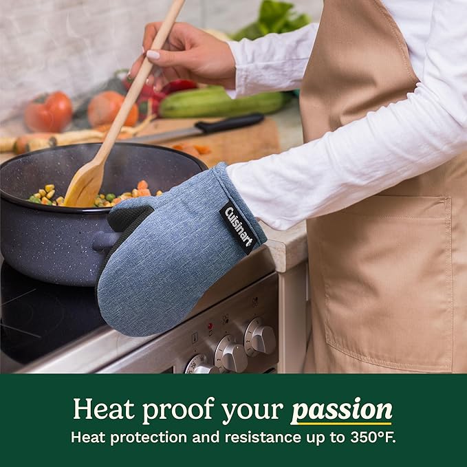 Cuisinart Mini Oven Mitts – 5.5” x 7” Heat-Resistant Kitchen Mitts for Oven with Non-Slip Neoprene Palm, Cotton Filling, and Fabric Loop – Durable Oven Mitt Set for Cooking & Baking (Chambray) - Image 3