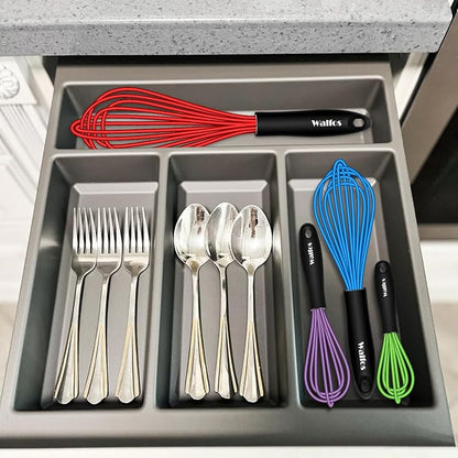 Walfos Whisk, Silicone Whisk Heat Resistant (480°F) Kitchen Whisks Set of 4- Professional Whisks For Cooking Non Scratch, Balloon Egg Wisk Perfect for Frothing, Blending, Beating - Image 6