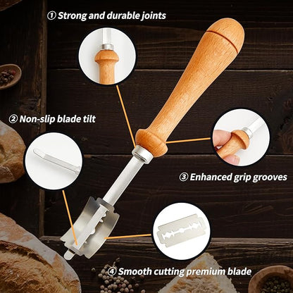 Bread Lame Sourdough Scoring Tool - Dough Scorer Cutter Knife with 10 Stainless Steel Razor Blades, Finger Sleeves and Protective Cover, Essential Baking Supplies for French Baguttes & Homemade Bread - Image 2