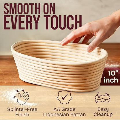 Superbaking 10" Oval Banneton Bread Proofing Basket – Sourdough Starter Kit for Crusty Artisan Style Loaves, Includes Essential Bread Baking Supplies & Tools - Ideal Gift for Bakers - Image 5