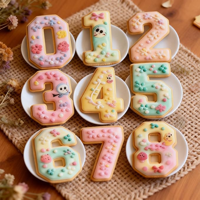 Number Cookie Cutters Set 3 Inch, 9 Pcs Stainless Steel Numbers Cutter Set Fondant Biscuit Fruit Dough Mold for Fruit Vegetable Sandwich Birthday Christmas and Holiday Party (Angular Number）