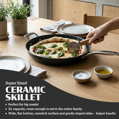 Granitestone Ceraluxe 14 Inch Frying Pan with Lid, Family Sized Large Frying Pan Skillet with Ceramic Nonstick Coating, Non Toxic PFOA Free, Oven and Dishwasher Safe - Black - Image 5