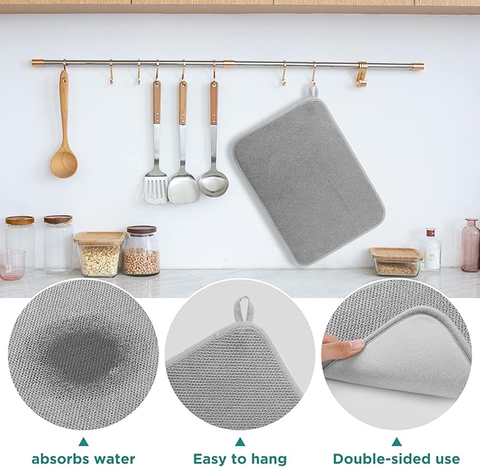GeeRic Microfiber Dish Drying Mat, Super Absorbent Kitchen Dish Drying Pad for Mother's Day, Reversible Gift Mats for Countertop, 12 * 16 inch Gray - Image 4