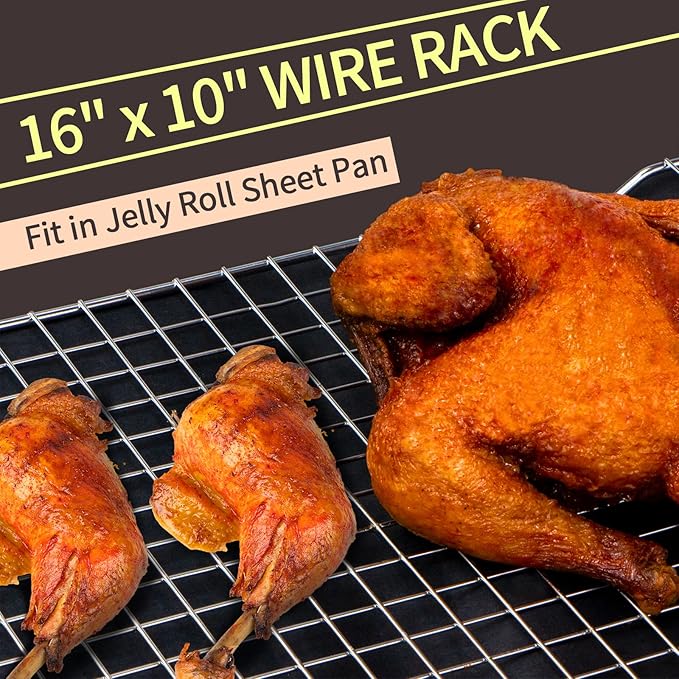 Cooling Rack for Baking 2-Pack, 16x10 Inches Baking Rack, Thick Wire Cookie Rack for Cooking, Roasting, Grilling, Drying, Oven Safe, Fits Half Sheet Pan, Silver - Image 3