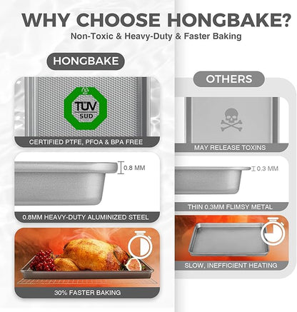 HONGBAKE Naturally Non Toxic Baking Sheet Pan Set of 3, Heavy Duty Aluminized Steel Cookie Sheets, Half/Quarter/Jelly Roll Pans with Textured Nonstick Surface, Free of PTFE & PFOA - Image 5