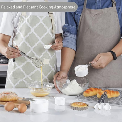 Measuring Cups and Spoons Set of Huygens Kitchen Gadgets 10 Pieces, Stackable Stainless Steel Handle Measuring Cups for Measuring Dry and Liquid Ingredient (White) - Image 7