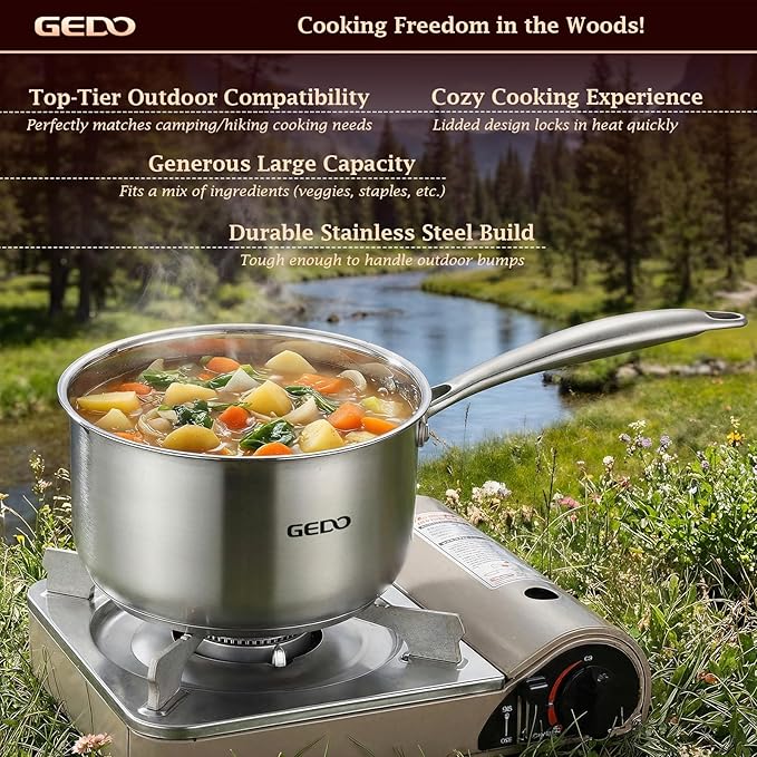 GEDO Food-Grade 316L Stainless Steel Sauce Pan with Glass Lid, 3-Ply Integrated Body Uncoated Cooking Pot, Universal for Induction Gas Ceramic Stovetops, Multi-Purpose Kitchen Cookware (2.7, Quarts) - Image 9