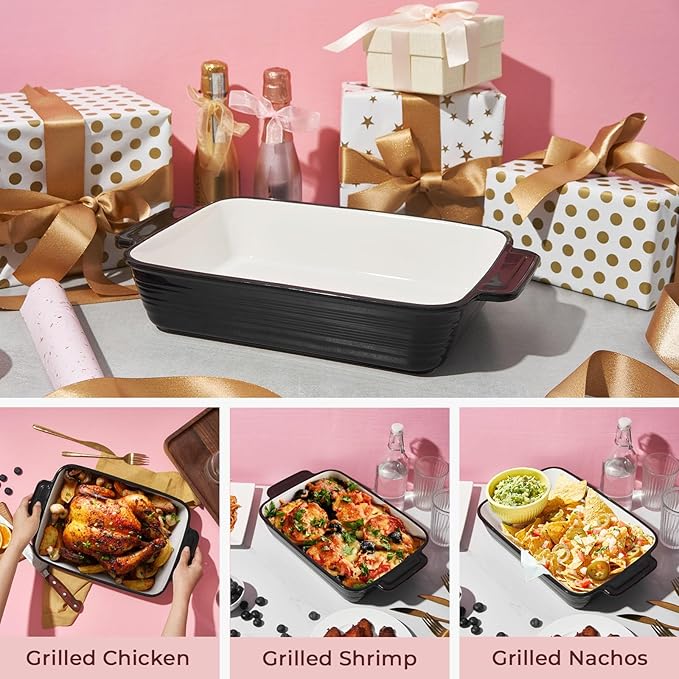 LIFVER Casserole Dish for Oven, 9x13 Ceramic Baking Dish, 115oz Large Lasagna Pan, Durable Deep Baking Pan with Handles, Oven Safe, Home & Kitchen Decor Gifts, Black - Image 3