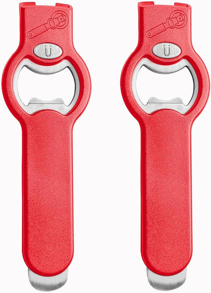 2-in-1 Magnetic Soda Can & Beer Bottle Opener-Dual Magnets for Fridge & Cap Catcher, Heavy Duty Stainless Steel, Perfect for Big Hands,Long nails, RV, Bartender, Gift for Father, Red, Openpro 2 Pack
