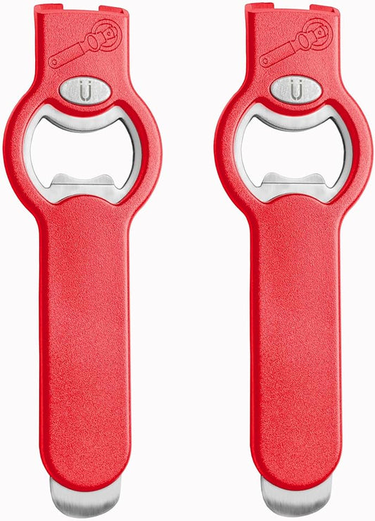 2-in-1 Magnetic Soda Can & Beer Bottle Opener-Dual Magnets for Fridge & Cap Catcher, Heavy Duty Stainless Steel, Perfect for Big Hands,Long nails, RV, Bartender, Gift for Father, Red, Openpro 2 Pack