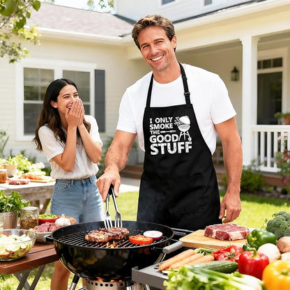 Kaidouma Funny Grill Aprons for Men - I Only Smoke the Good Stuff - Men’s Funny Chef Cooking Grilling BBQ Aprons with 2 Pockets - Birthday Father’s Day Christmas Gifts for Dad, Husband, Boyfriend, Him