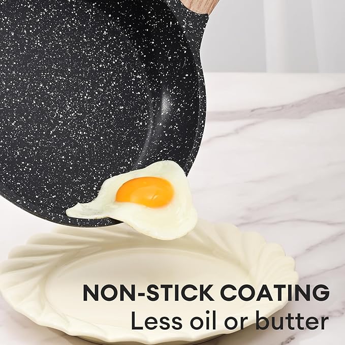 JEETEE Non Stick Frying Pan Set, Frying Pans Nonstick, Omelette Skillet with Soft Touch Handle, 3-Piece Cookware Set 8 Inch 9.5 Inch 11 Inch - Image 3