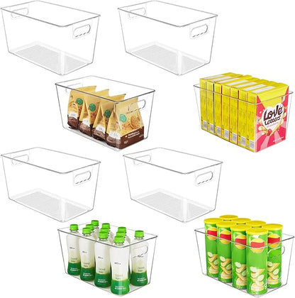 YIHONG Clear Plastic Storage Bins, 8 Pack Pantry Organizer Bins with Handle for Kitchen, Freezer,Cabinet,Closet Organization and Storage(XL) by YIHONG