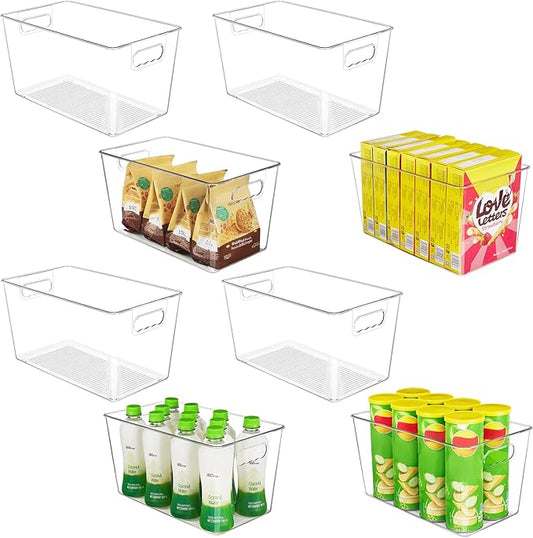 YIHONG Clear Plastic Storage Bins, 8 Pack Pantry Organizer Bins with Handle for Kitchen, Freezer,Cabinet,Closet Organization and Storage(XL) by YIHONG