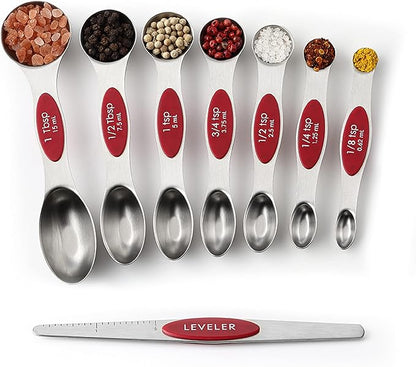 Spring Chef Red Stainless Steel Magnetic Measuring Spoons Set of 8 with Leveler, Dual Sided Nesting Teaspoon & Tablespoon Measuring Spoons, Kitchen Gadgets for Baking & Cooking, Fits in Spice Jars - Image 9