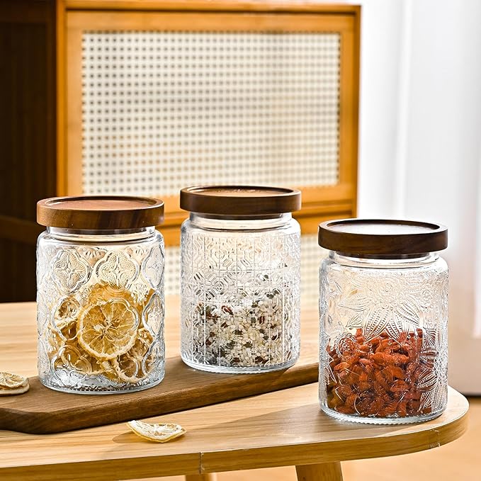 Adodeen 3-Pack 24oz Glass Jar With Airtight Lid,Kitchen Canisters For Countertop,Coffee Sugar Container Set,Pantry Glass Storage Containers For Flour,Candy,Loose Tea,Snack, mason jars - Image 5