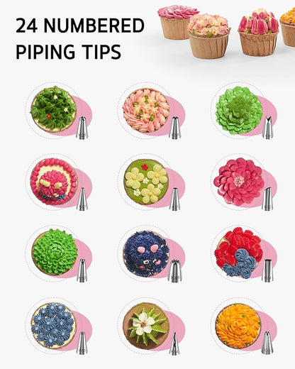 Syntus 65 PCs Cake Decorating Kit with Cake Stand Turntable, Cake Baking Supplies 30+1 Piping Bags, 24 Piping Tips, Offset & Straight Spatulas, 3 Scrapers, Leveler, 2 Couplers & 1 Tips Brush - Image 5