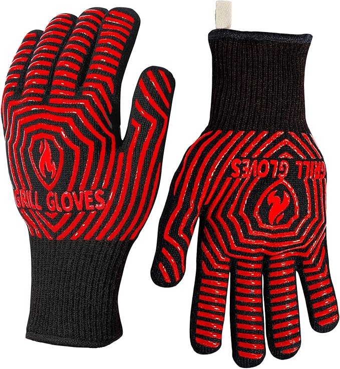 QUWIN BBQ Gloves, BBQ Accessories 1472℉ Extreme Heat Resistant, Grilling Gloves Silicone Non-Slip Oven Mitts, Kitchen Gloves for BBQ, Grilling, Cooking, Baking-1 Pair 11inch, Red by QUWIN