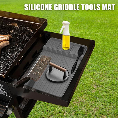 2 PCS Silicone Grill Mat Compatible with Blackstone, BBQ Griddle Tools Mat with Drip Pad, Spatula for Outdoor Kitchen Counter, Gifts for Men (Grey-2)