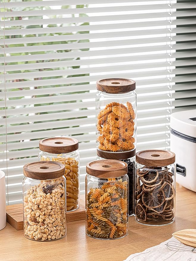 Kanwone Glass Storage Containers Set of 6, 28 Ounce Airtight Food Storage Containers with Bamboo lids, Clear Glass Jars for Pantry, kitchen, Flour, Sugar, Tea, Coffee, Snack, Cookies, Spice and Herbs - Image 4