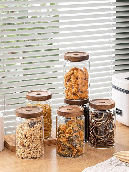 Kanwone Glass Storage Containers Set of 6, 28 Ounce Airtight Food Storage Containers with Bamboo lids, Clear Glass Jars for Pantry, kitchen, Flour, Sugar, Tea, Coffee, Snack, Cookies, Spice and Herbs - Image 4