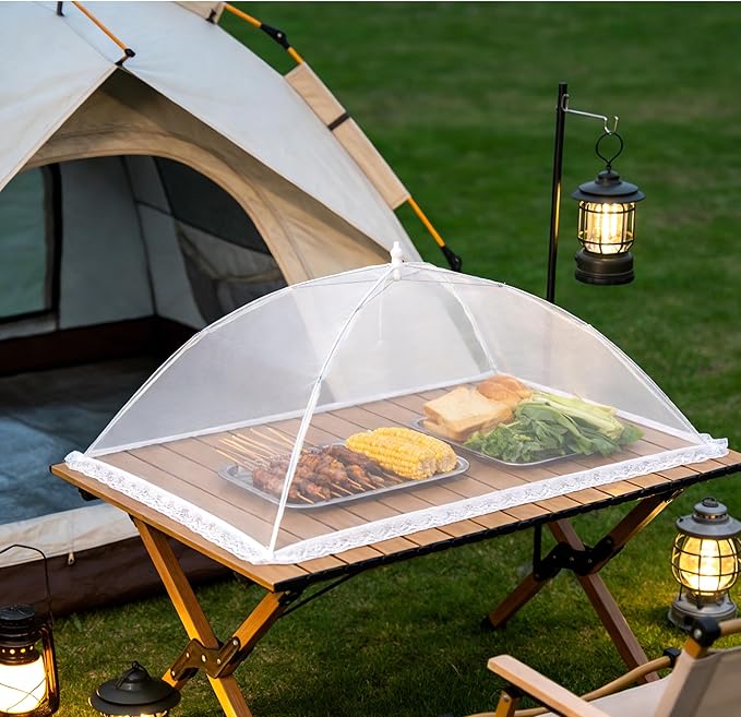 Extra Large Mesh Food Covers for Outside (2pcs*40 x 24 in & 2pcs*32 x 24 in) Collapsible and Reusable Food Tents Food Covers for Outdoors Picnic, BBQ, Camping, Party Supplies