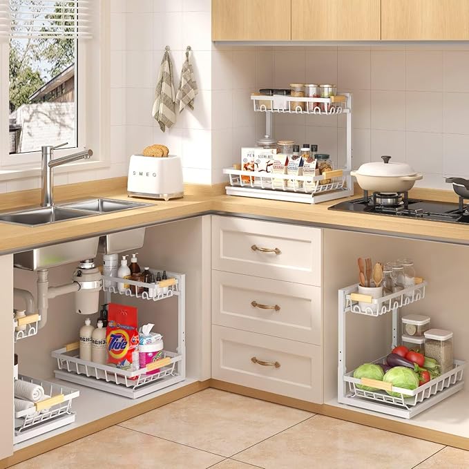 Sevenblue 2 Packs Under Sink Organizer, Height Adjustable 2 Tier Under Kitchen Sink Organizer, Multi-Purpose Storage Shelf for Kitchen Bathroom Cabinet (White, Extra Large) - Image 6