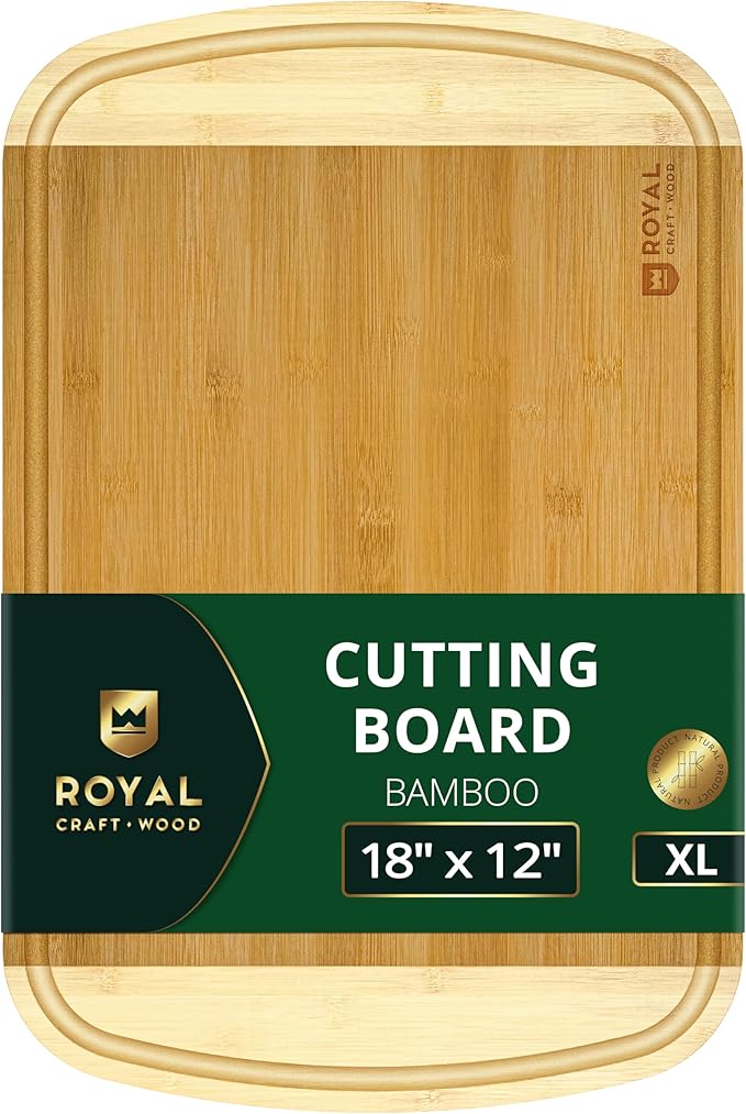 ROYAL CRAFT WOOD Wooden Cutting Boards for Kitchen Meal Prep & Serving - Bamboo Wood Serving Board Set with Deep Juice Groove Side Handles - Charcuterie & Chopping Butcher Block for Meat by RoyalCraftWood