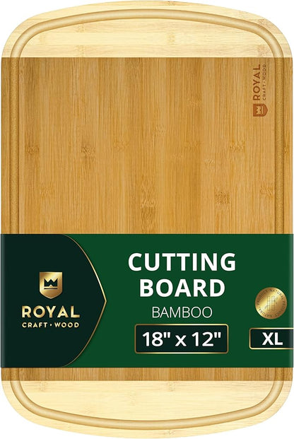 ROYAL CRAFT WOOD Wooden Cutting Boards for Kitchen Meal Prep & Serving - Bamboo Wood Serving Board Set with Deep Juice Groove Side Handles - Charcuterie & Chopping Butcher Block for Meat by RoyalCraftWood