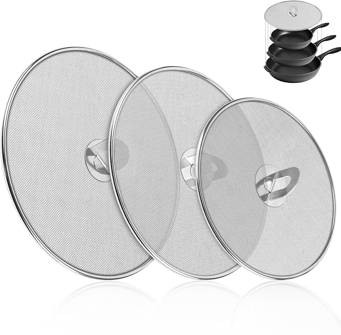 3-Pack Splatter Screens for Frying Pan - 10", 11.5", 13" Stainless Steel Grease Splatter Guard with Foldable Knob, Ultra-Fine Mesh, Rust-Free - No Oil Mess, No Burns, Ultra Fine Mesh by Zhulerzil