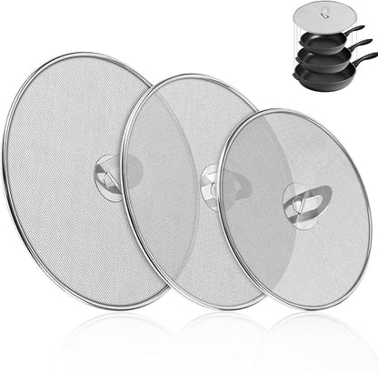 3-Pack Splatter Screens for Frying Pan - 10", 11.5", 13" Stainless Steel Grease Splatter Guard with Foldable Knob, Ultra-Fine Mesh, Rust-Free - No Oil Mess, No Burns, Ultra Fine Mesh by Zhulerzil