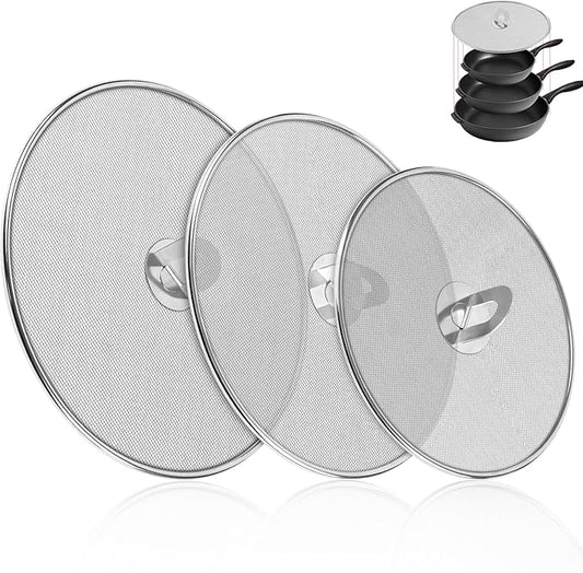 3-Pack Splatter Screens for Frying Pan - 10", 11.5", 13" Stainless Steel Grease Splatter Guard with Foldable Knob, Ultra-Fine Mesh, Rust-Free - No Oil Mess, No Burns, Ultra Fine Mesh by Zhulerzil