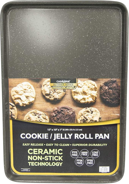 casaWare 3pc Ultimate Commercial Weight Cookie Sheet Set, Two 15 x 10-Inch Pans, One 13 x 9-Inch-Inch Pan (Silver Granite)