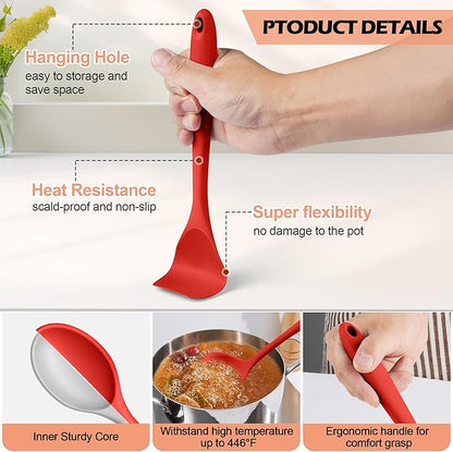 Kitchen Cooking Utensils Set with Holder, Homikit 15-Piece Silicone Spatula Set for Nonstick Cookware, 446°F Heat Resistant Spoon Turner Tong Whisk Brush for Cooking and Baking-Red - Image 3