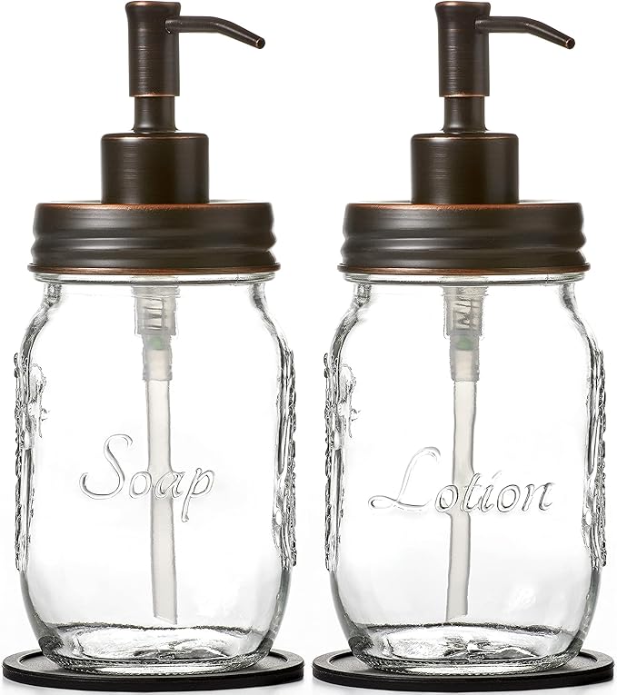 Mason Jar Soap and/or Lotion Dispenser for Hand Sanitizer, Liquid Soap or Hand/Body Lotion (Oil Rubbed Bronze, 2pk 16oz)