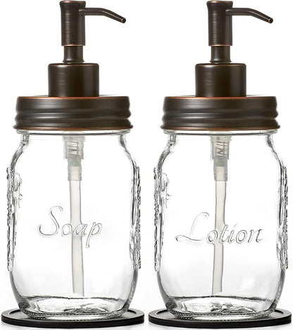 Mason Jar Soap and/or Lotion Dispenser for Hand Sanitizer, Liquid Soap or Hand/Body Lotion (Oil Rubbed Bronze, 2pk 16oz)