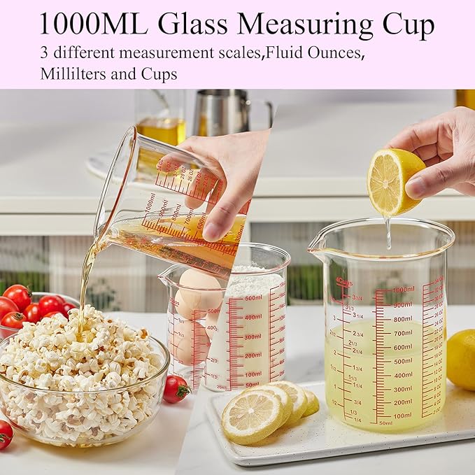 High Borosilicate Glass Measuring Cup Set-V-Shaped Spout，Includes 250ml(8OZ), 500ml(16OZ), and 1000ml(32OZ) Glass Measuring Beaker for Kitchen or Restaurant, Easy to Read - Image 7