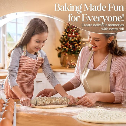 Flexzion Embossed Rolling Pins with Patterns for Baking, 7.7-inch Engraved Wooden Rolling Pin with Snowflake Flower Pattern Rolling Pin for Baking Pastry Pizza Dough Fondant Cookie Pie Crust Pasta