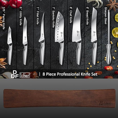 DDF iohEF Knife Set with Knife Strip, 8 Piece Professional Kitchen Knife Set, Japanese High Carbon Stainless Steel Chef Knives Set with Magnetic Knife Holder for Wall - Image 3