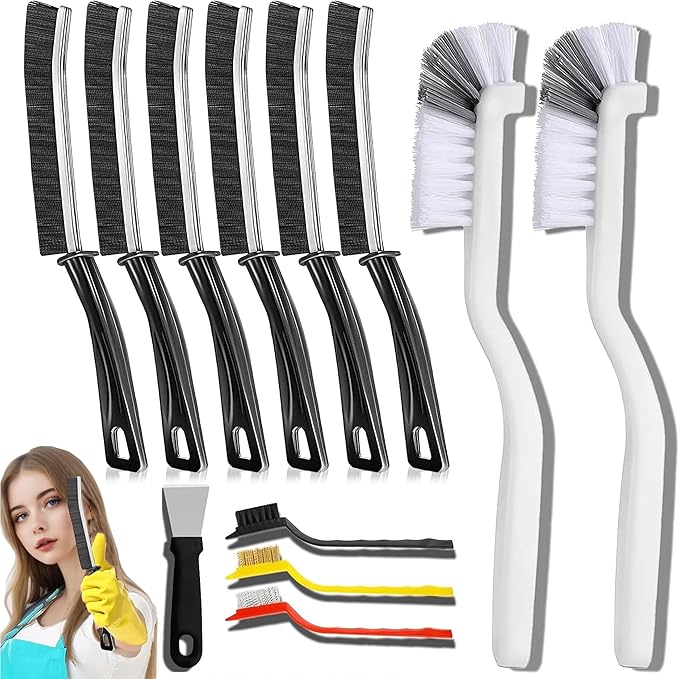 12Pcs Crevice Cleaning Brush Set, Hard Bristle Gap Cleaning Tools, Multifunctional Brushes for Kitchen, Bathroom, Grout, Sink, Bottle, Teapot, Blender, Window & Car (12pcs) by BSFRNF