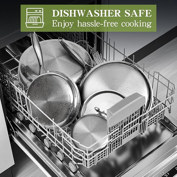Triple Ply Stainless Steel Pots and Pans Set, EWFEN 12 Piece Induction Cookware Set, Oven Dishwasher Safe | Frying Pans, Saucepans, Saute Pan & Stock Pot, PFOA Free Kitchen Skillet - Image 9