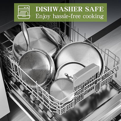 Triple Ply Stainless Steel Pots and Pans Set, EWFEN 12 Piece Induction Cookware Set, Oven Dishwasher Safe | Frying Pans, Saucepans, Saute Pan & Stock Pot, PFOA Free Kitchen Skillet - Image 9