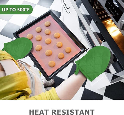 1 Pair Short Oven Mitts - Silicone Kitchen Oven Gloves High Heat Resistant 500℉, Mini Oven Mits with Non-Slip Grip Surfaces and Hanging Loop for BBQ, Baking, Cooking and Grilling (Green) - Image 2