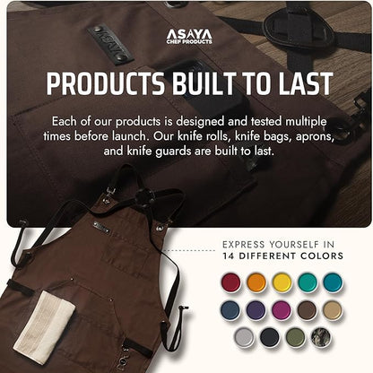 Asaya Chef and BBQ Apron with Bottle Opener and Hand Towel - 10oz Cotton Canvas, Stainless Steel Hardware - Cross Back Straps - Image 6