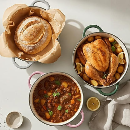 6 Quart Dutch Oven Pot with Lid, Non Stick Enameled Cast Iron Dutch Oven for Bread Baking, Heavy-Duty, Oven Safe Ceramic Cookware Up to 500°F for Baking, Braising, Stews, Roasting, Gray - Image 7