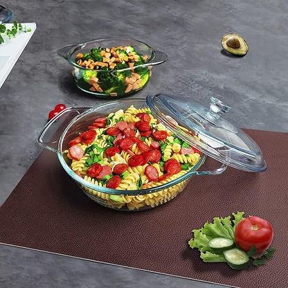 Clear Round Glass Casserole with Lid, Baking Dish with Glass Cover, Oven, Freezer and Dishwasher Safe (1.7-Quart Round)